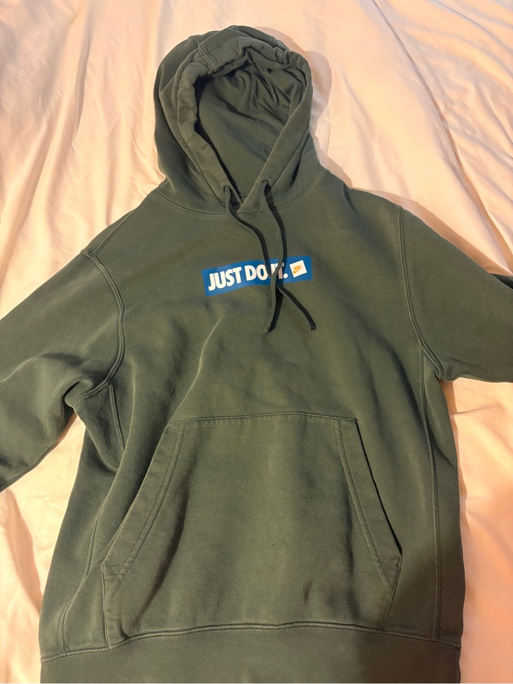Nike Olive Green Pullover Hoodie with White Swoosh Tag